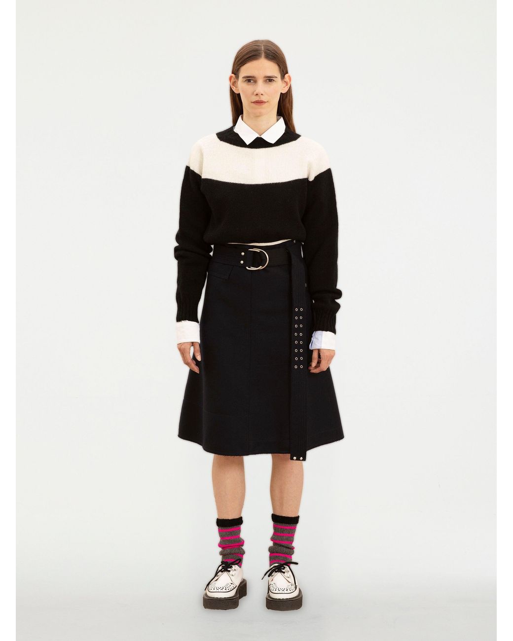 La Fetiche Blue Bonnie Raw-Cut Felt A-Line Skirt With D Ring Military Belt