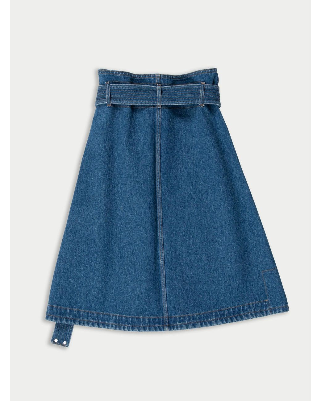 La Fetiche Blue Bonnie Washed Denim Skirt With Utility Belt And Ochre Topstitching