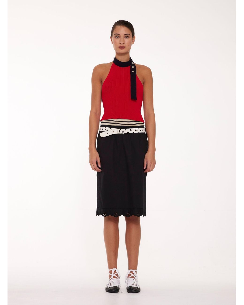 La Fetiche Red Jerry Ribbed Halterneck Top