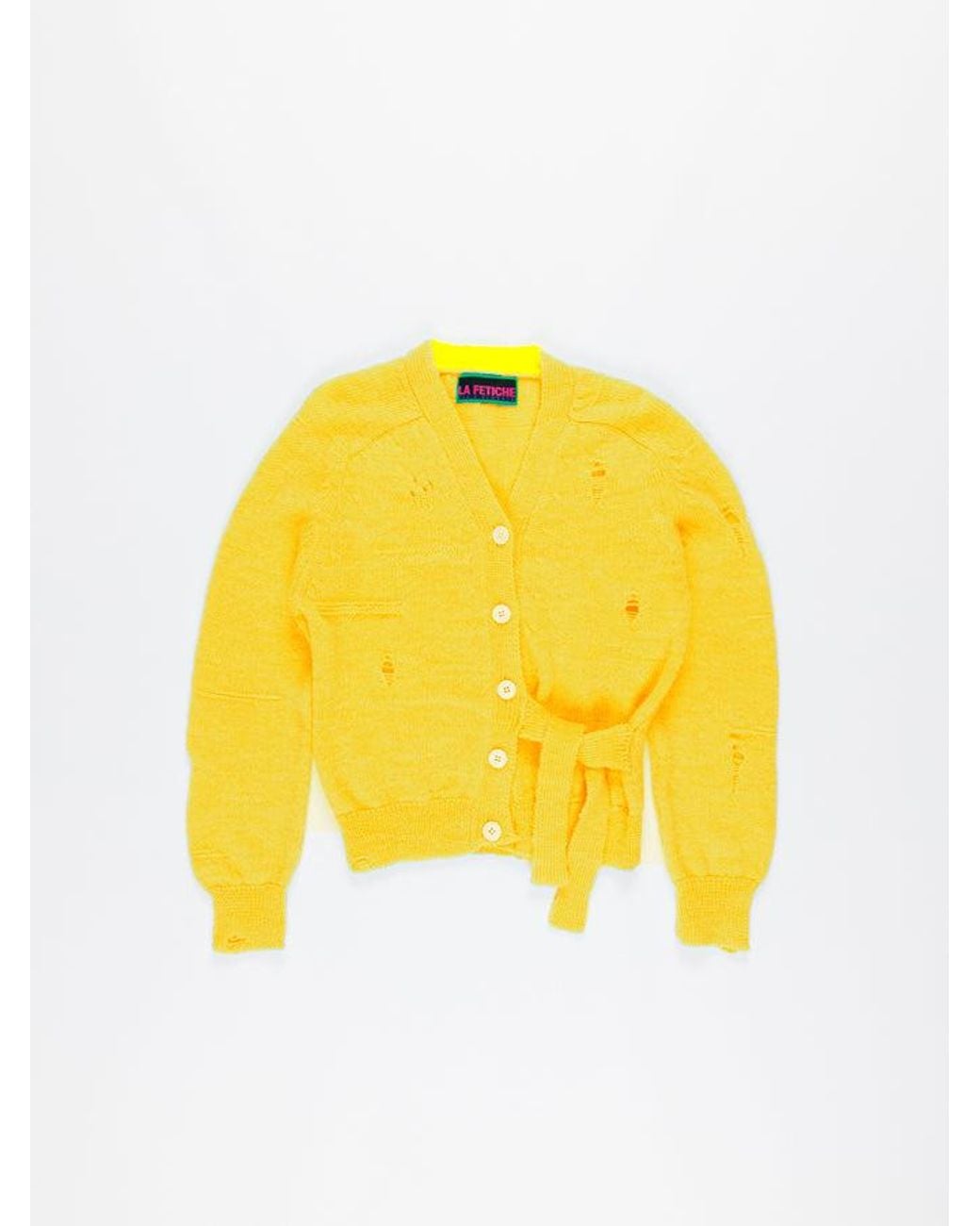 La Fetiche Yellow Beatrix V-Neck Cardigan