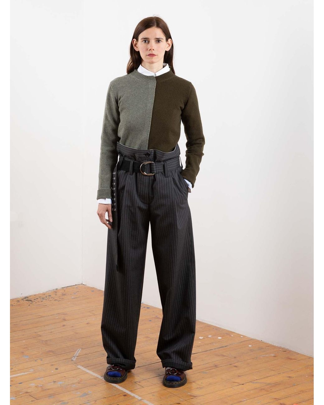 La Fetiche Green Cathy Hand Framed Patched Sweater With Neon Collar Detail