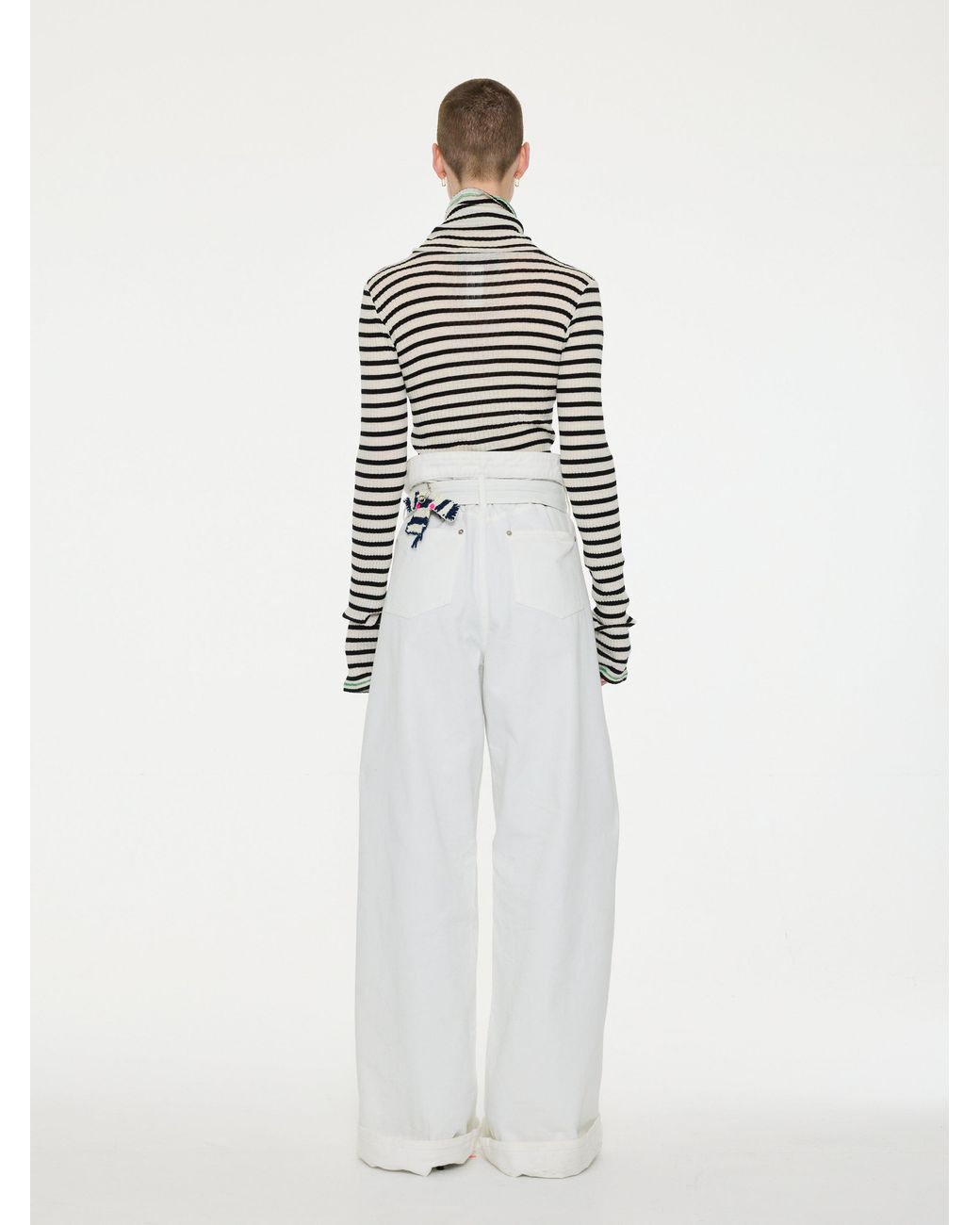 La Fetiche White Biba Roll Neck Striped Top