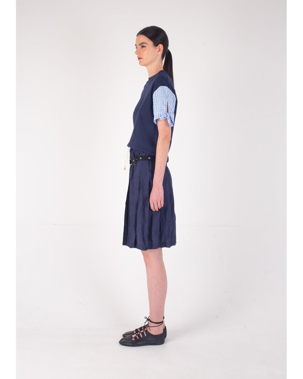 La Fetiche Blue Bernadette Pleated Skirt