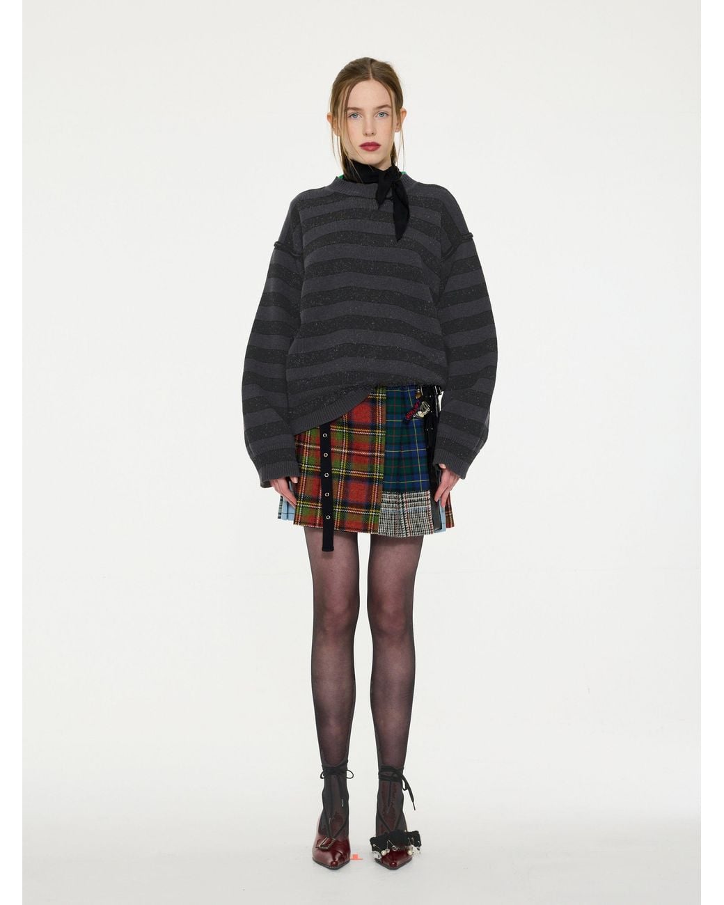 La Fetiche Black Leslie Loose Fit Striped Sweater