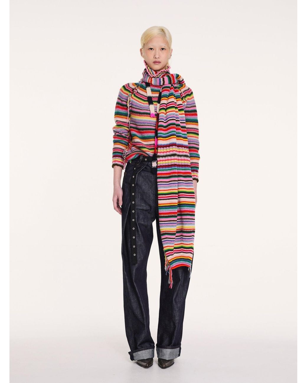 La Fetiche Red Solange Striped Polo Neck Sweater