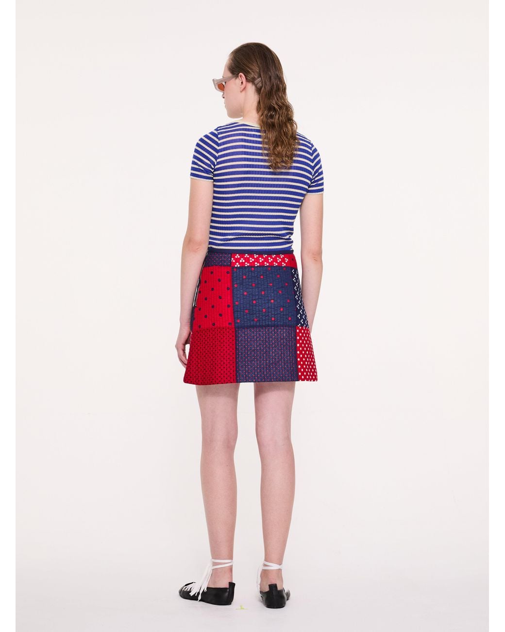 La Fetiche Red Lison Quilted Patchwork Mini Skirt