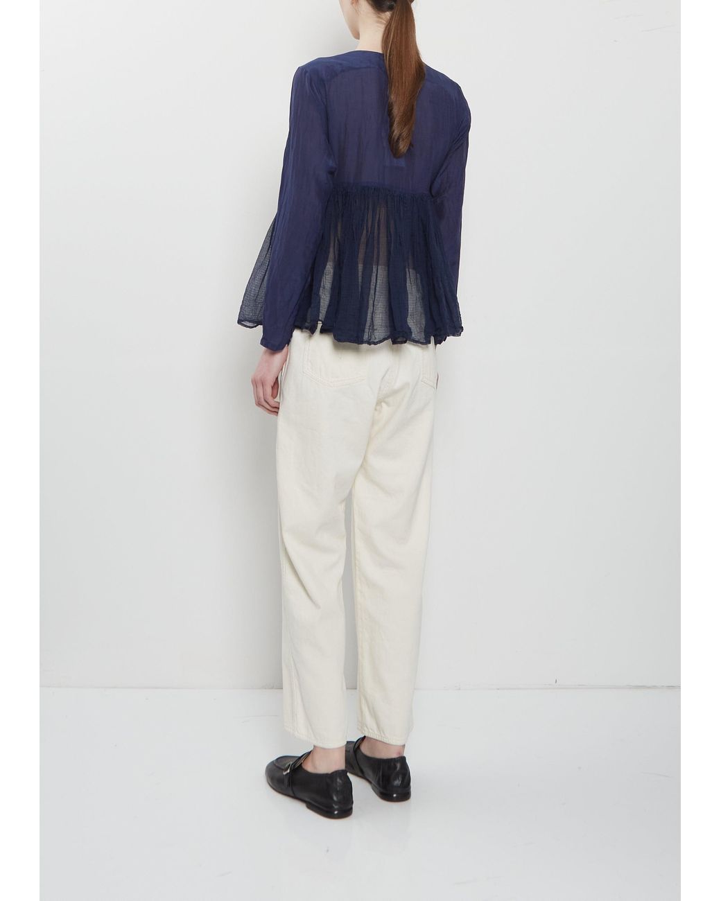 Pas De Calais Blue Cotton Silk Lawn Wrap Blouse