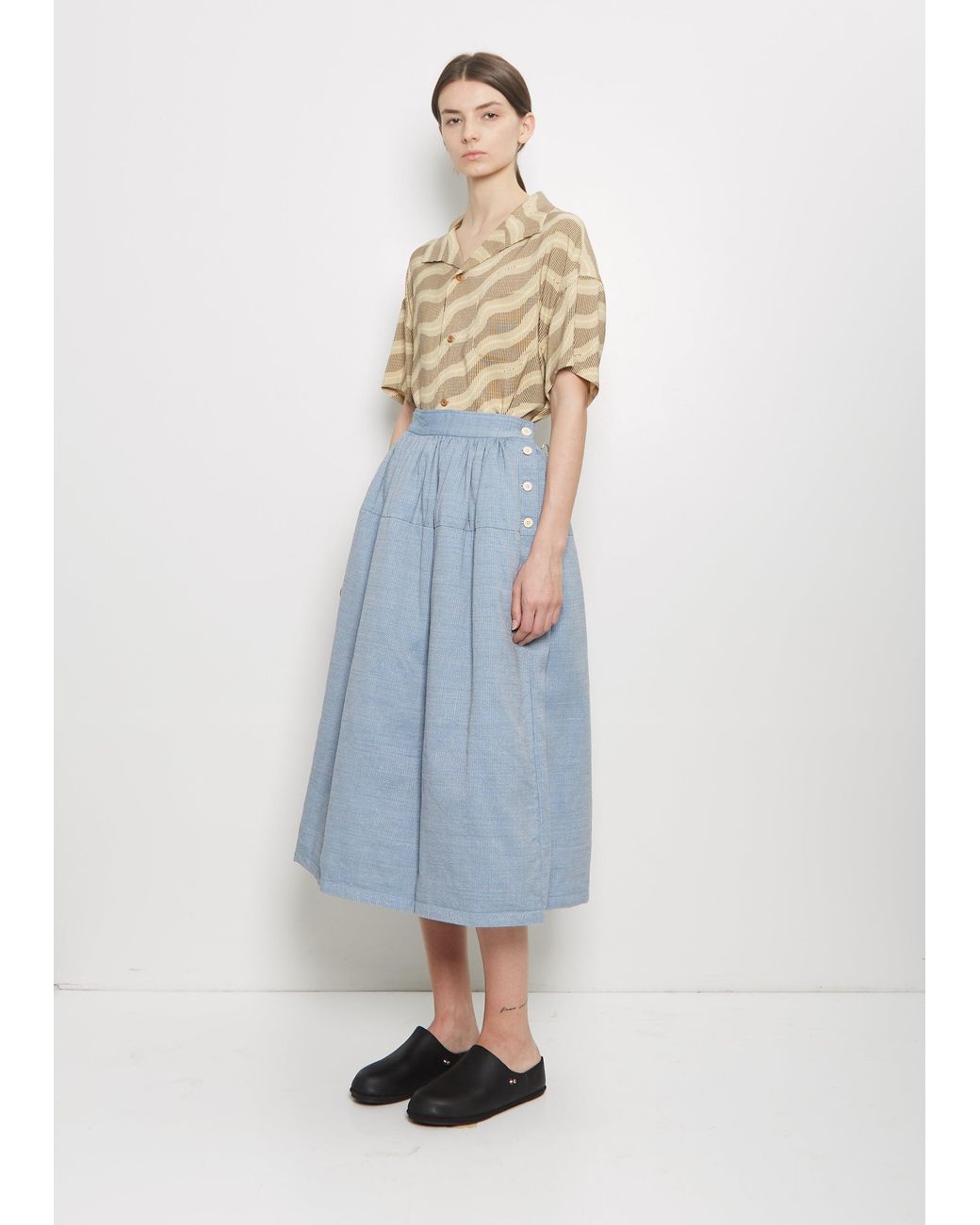 Visvim Blue Wool Linen Elevation Sashinko Down Skirt