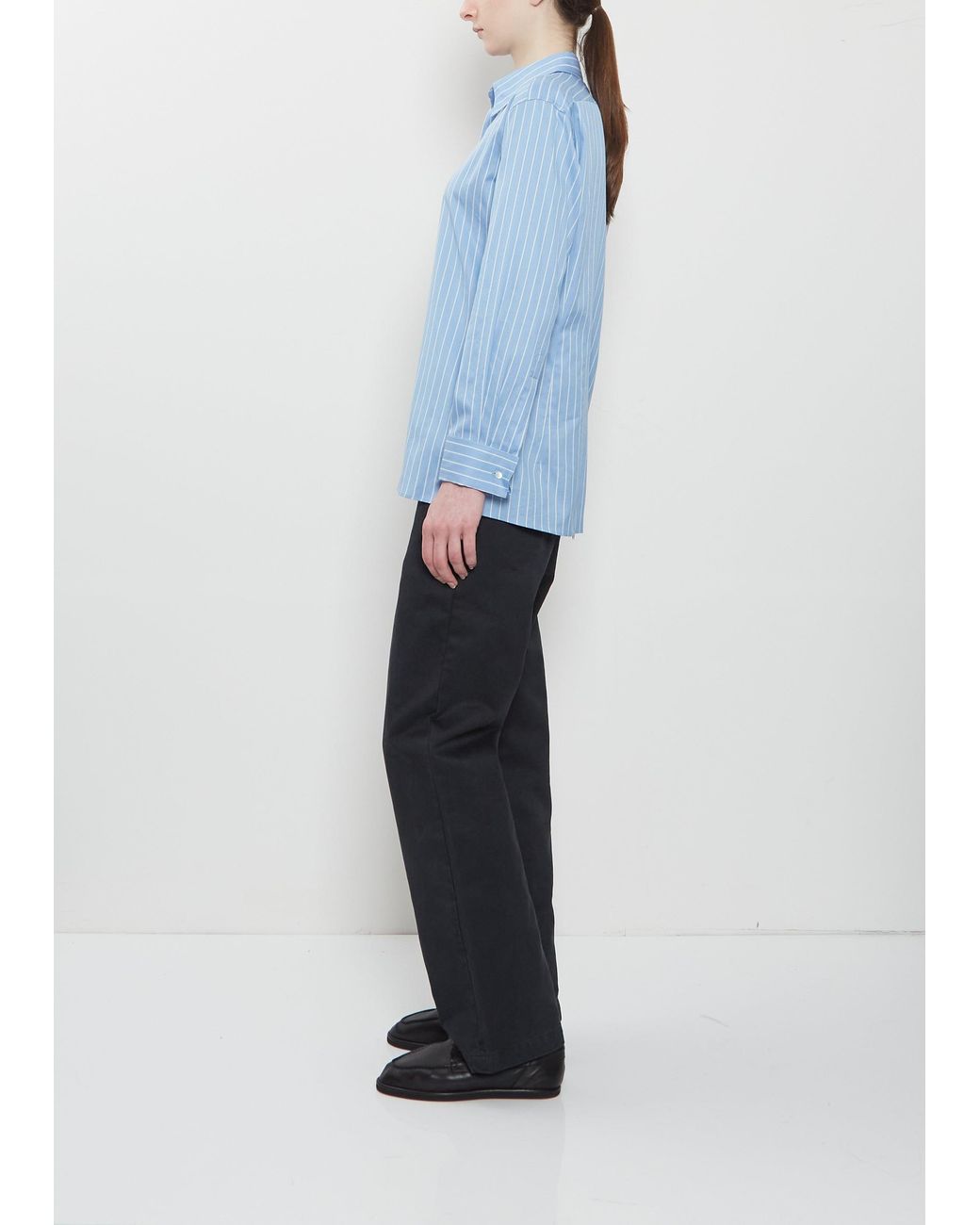 AURALEE Cotton Silk Stripe Double-cuff Shirt in Blue | Lyst