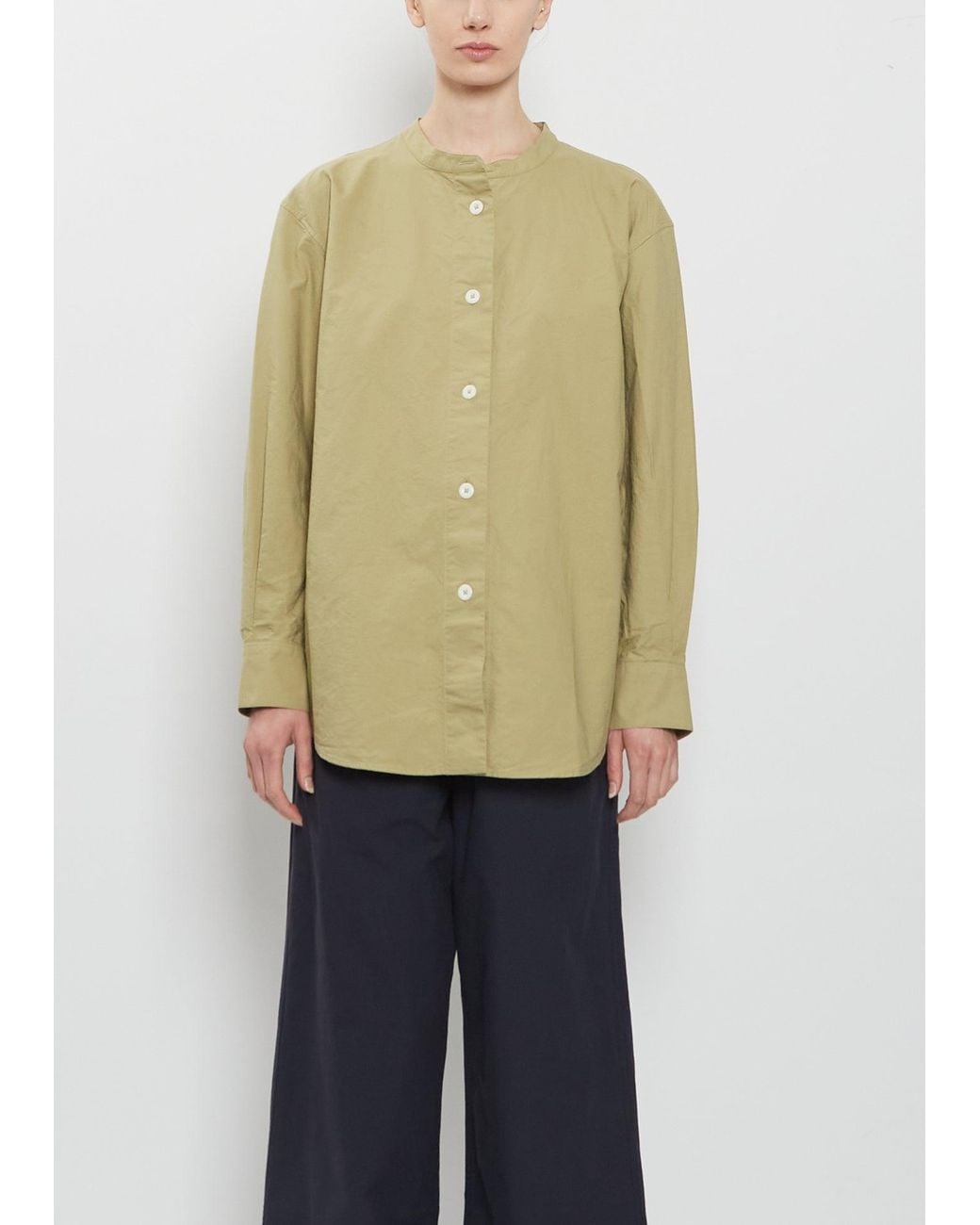 MHL by Margaret Howell Natural Long Collarless Cotton Shirt