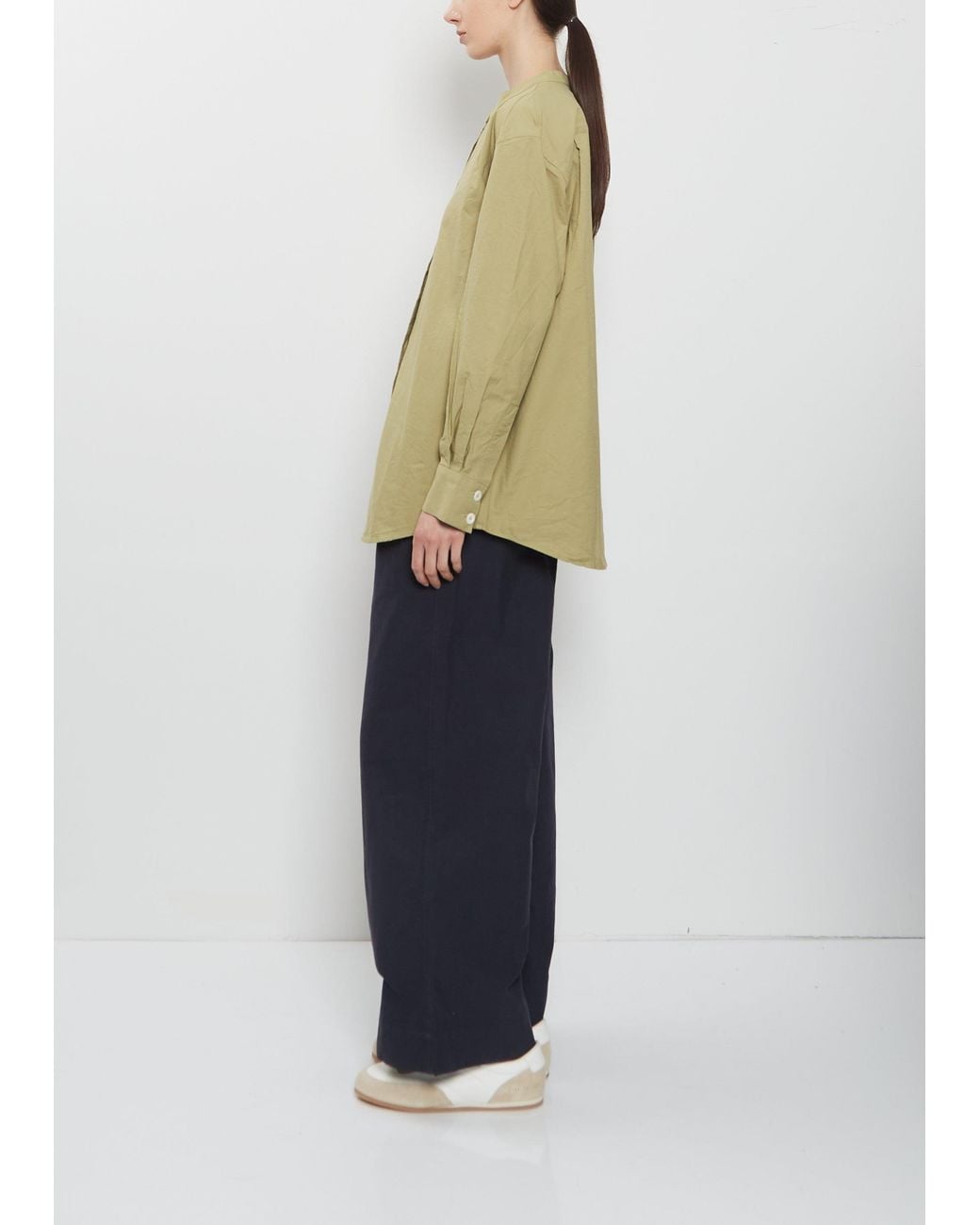 MHL by Margaret Howell Natural Long Collarless Cotton Shirt