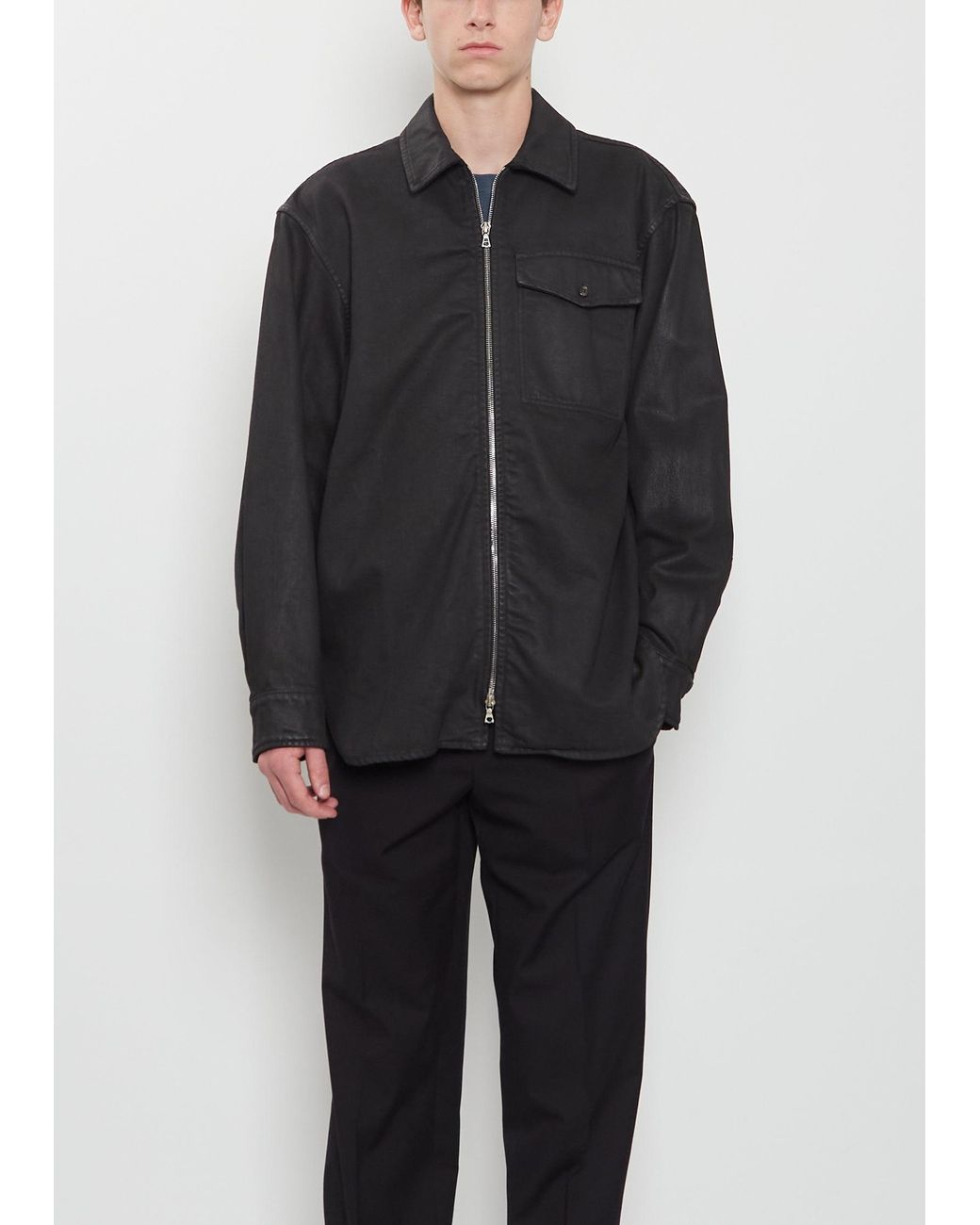 Dries Van Noten Black Croomson Waxed Denim Shirt