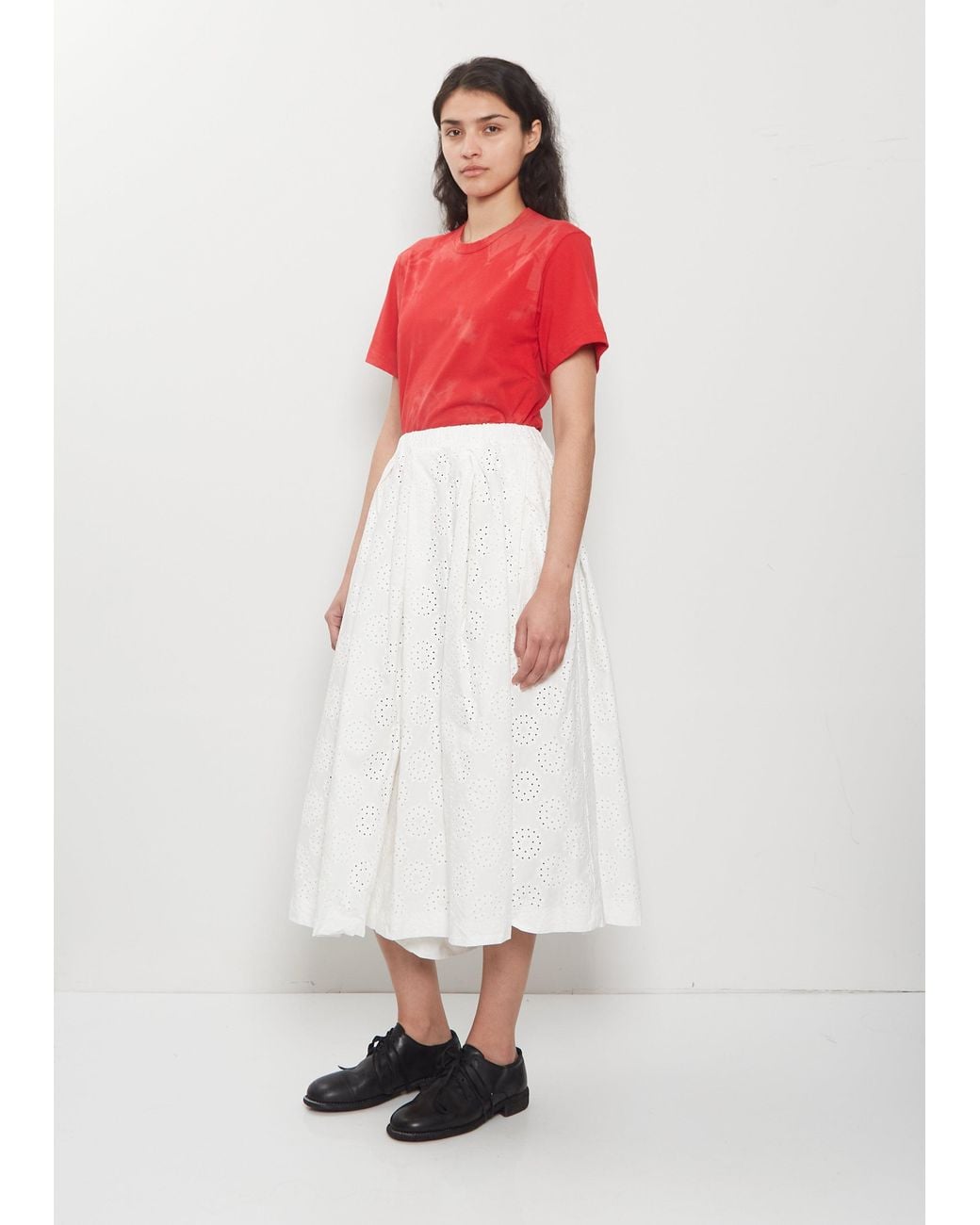 Comme des Garçons White Punched Pleated Cotton Pant