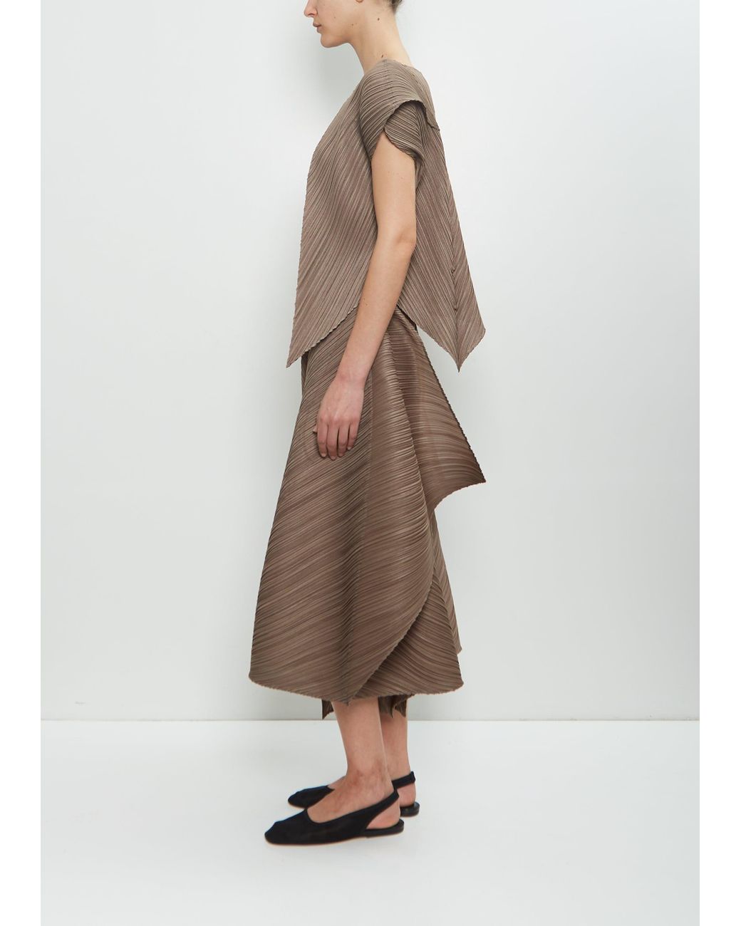 Pleats Please Issey Miyake Technical Flare Shirt in Brown | Lyst