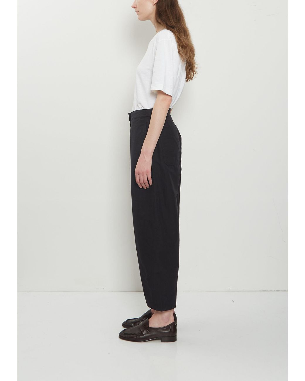 MHL by Margaret Howell White Barrel Leg Cotton Linen Trousers