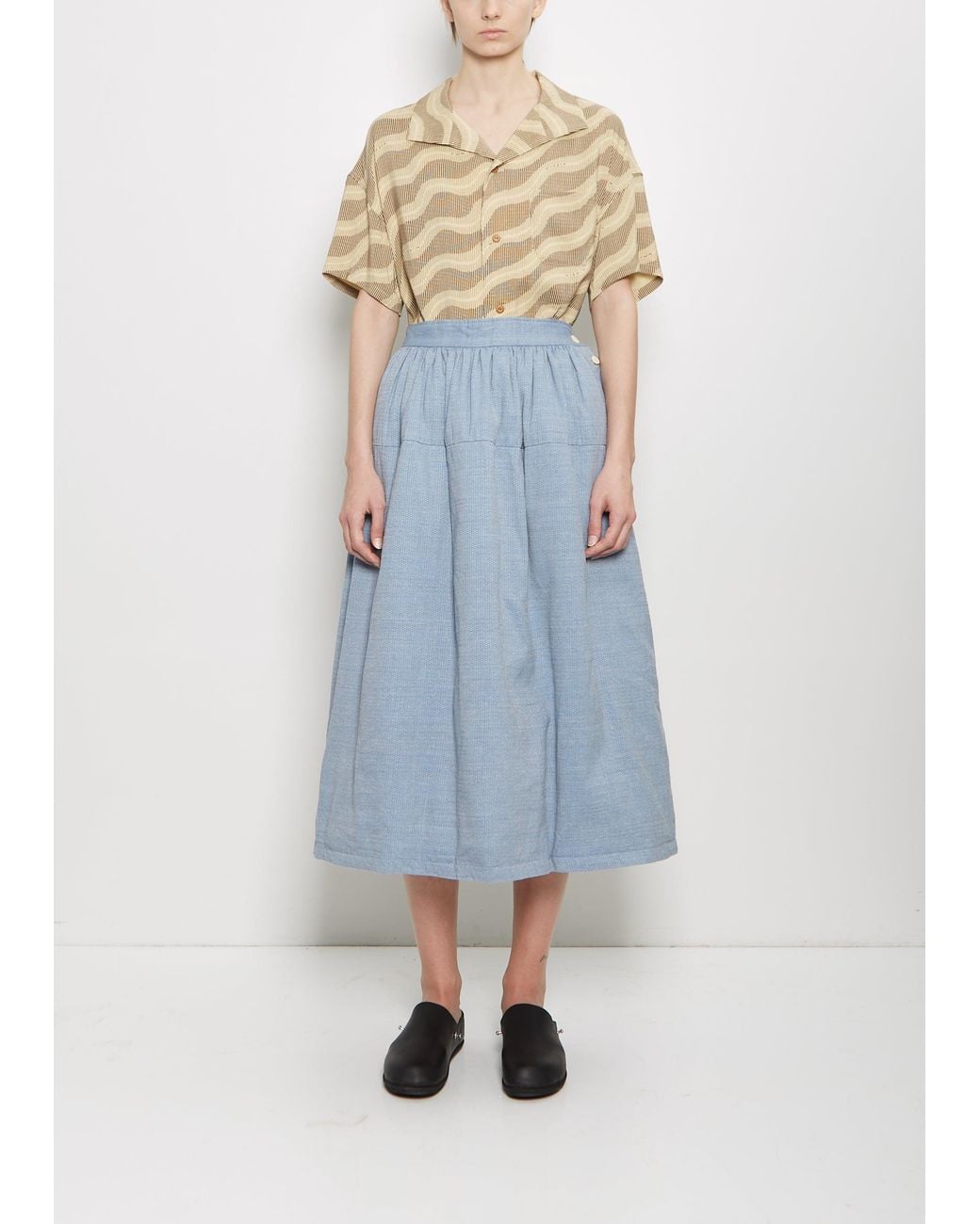 Visvim Blue Wool Linen Elevation Sashinko Down Skirt