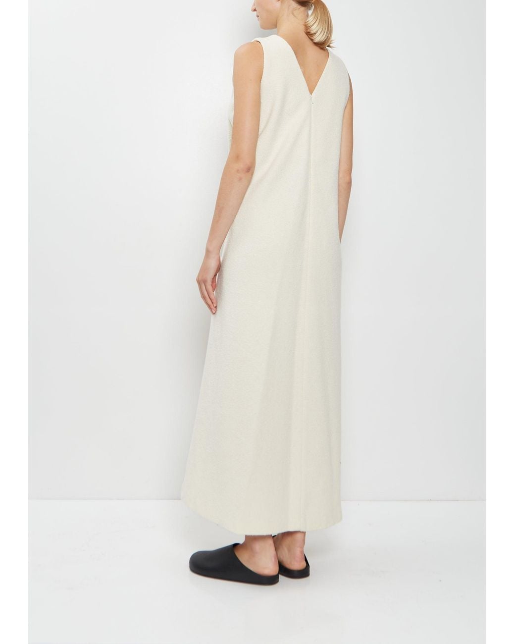 Auralee White Homespun Tweed Drape Dress