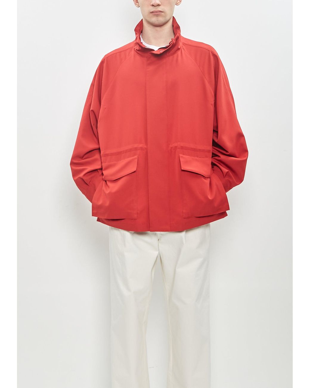 AURALEE Wool Max Canvas High Neck Zip Blouson in Red | Lyst
