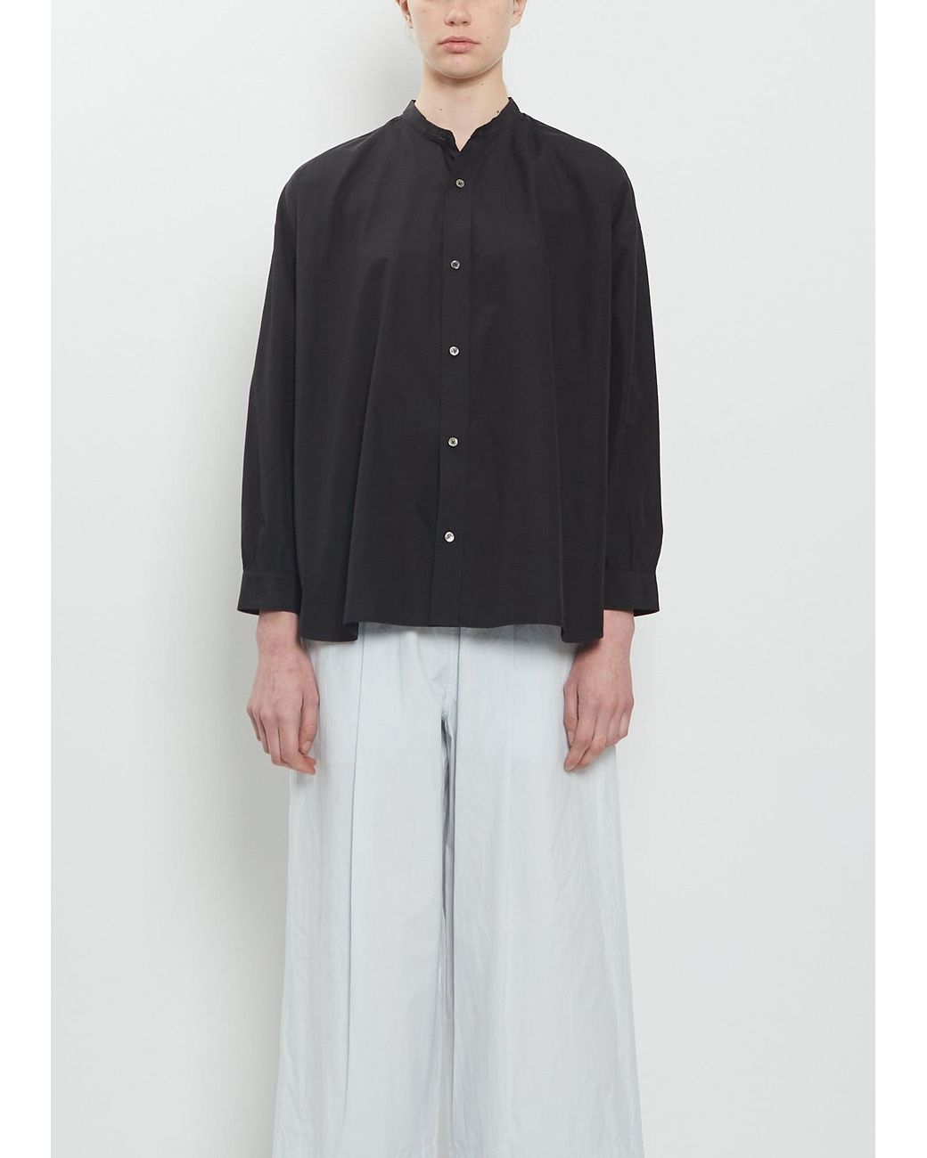 Arts & Science Black Band Collar Simple Cotton Shirt