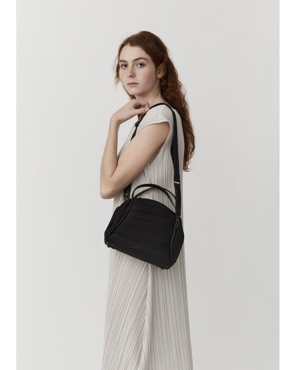 Pleats Please Issey Miyake Bias Pleats Shoulder Bag in Black