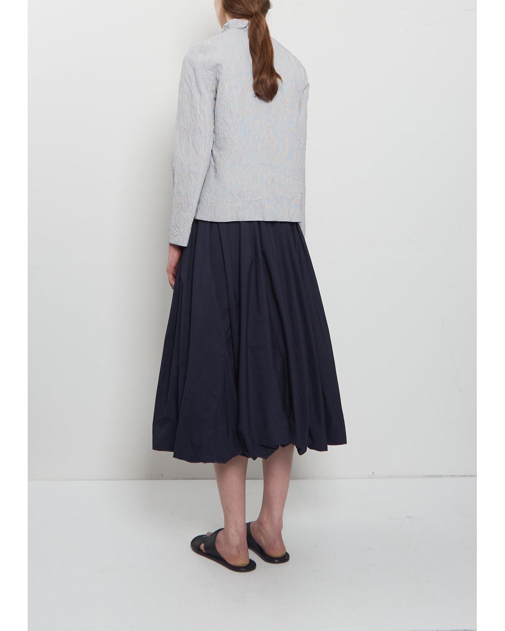 Apuntob Blue Crinkle Tafetta Ruffle Collar Jacket