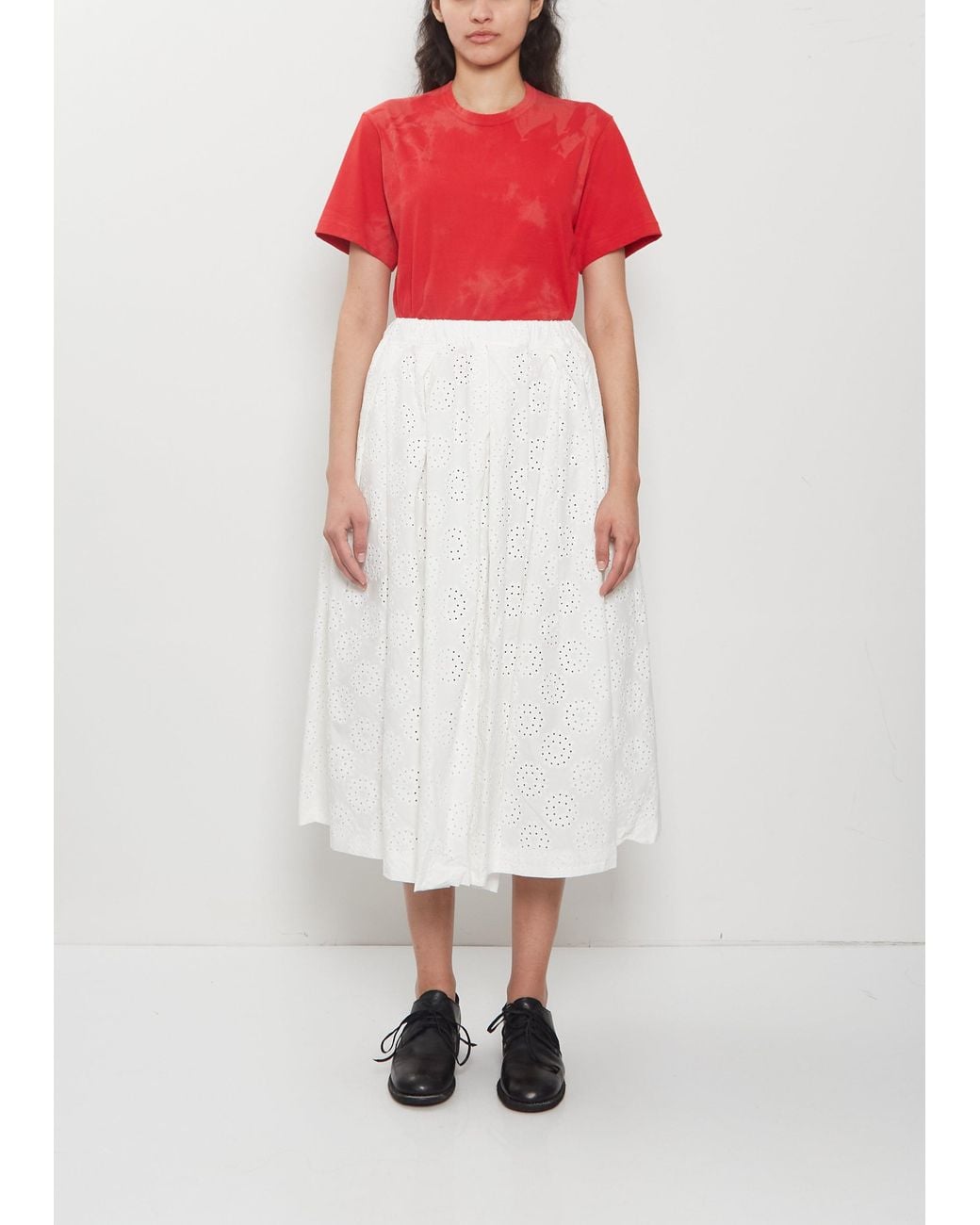 Comme des Garçons White Punched Pleated Cotton Pant