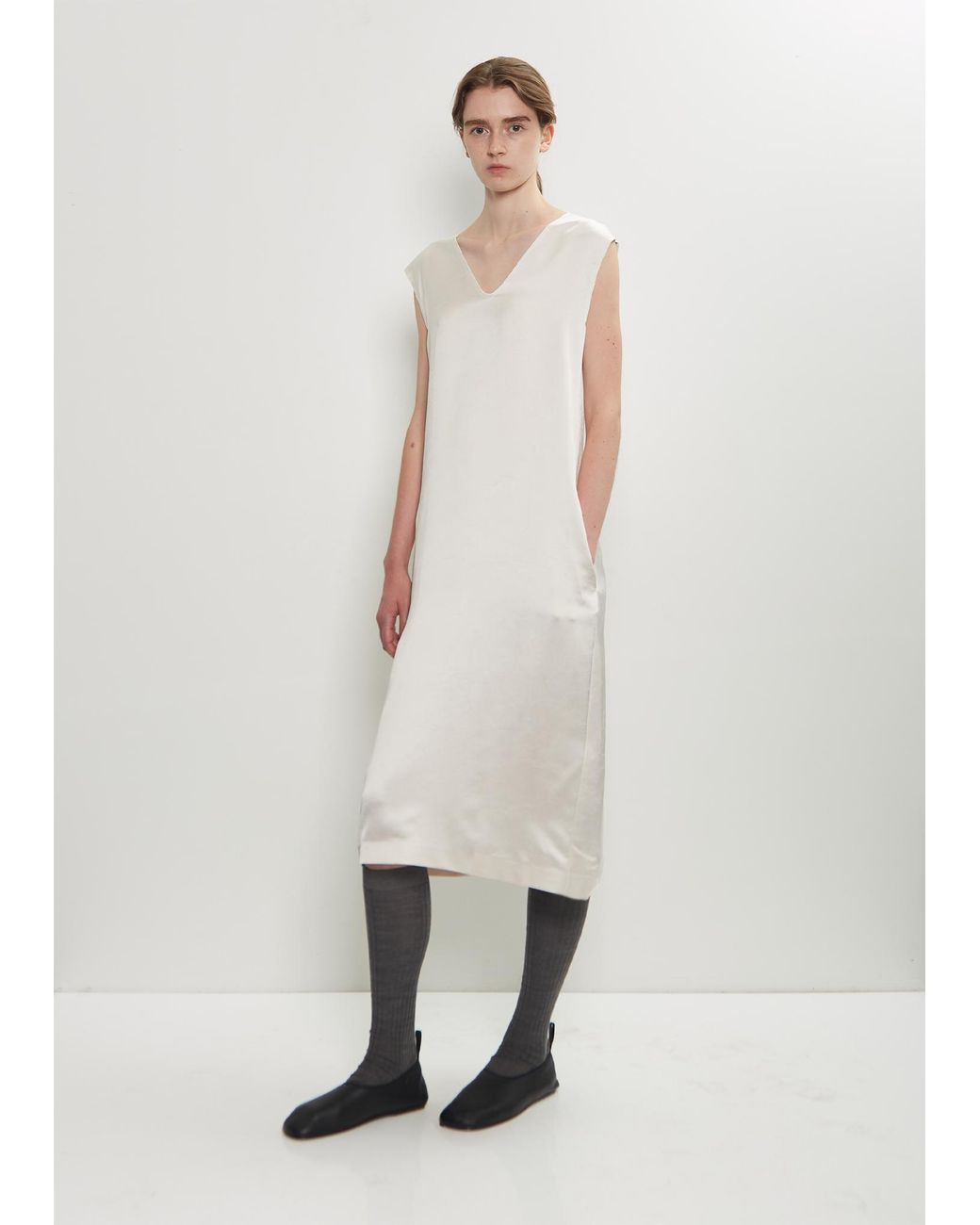 Carven White Satin Shift Dress