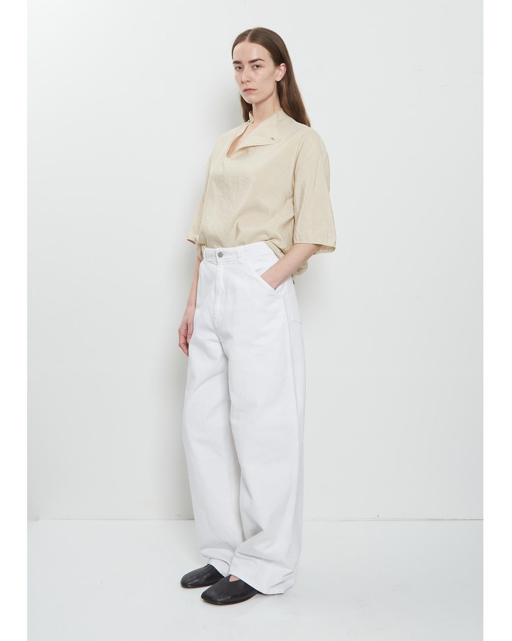 Lemaire White Large Curved Cotton Pants