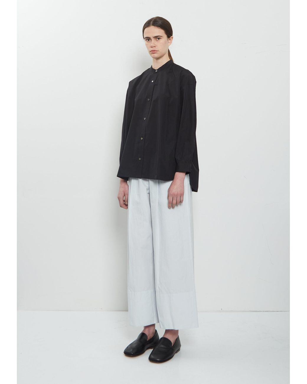 Arts & Science Black Band Collar Simple Cotton Shirt