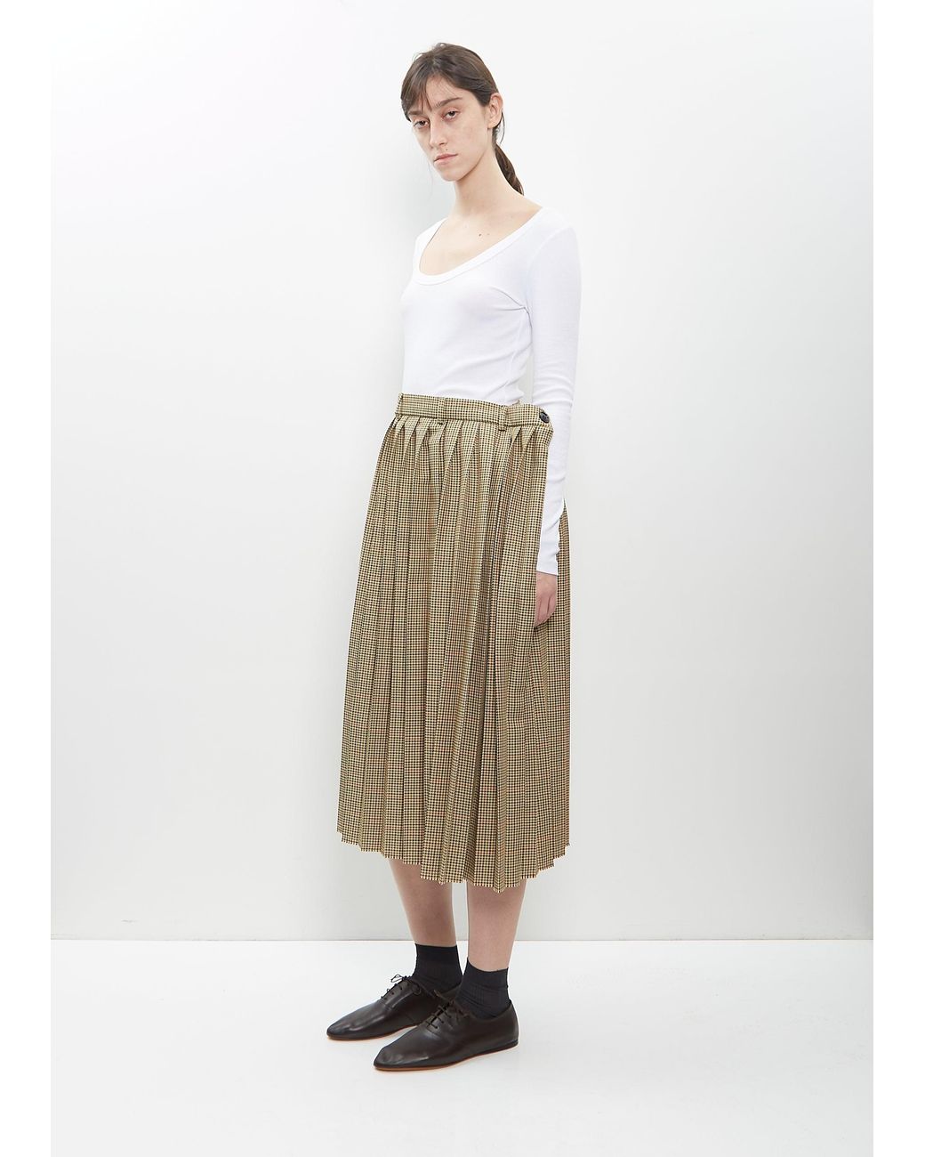 Marie Adam-Leenaerdt Natural Houndstooth Poly Pleated Skirt