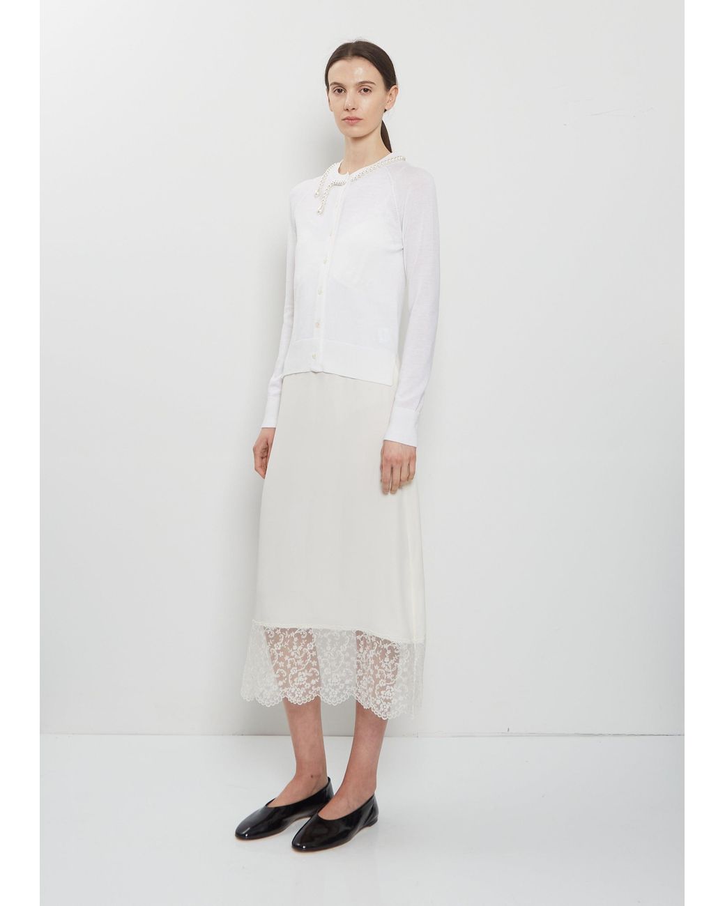 Simone Rocha White Embellished Merino Wool Silk Cardigan