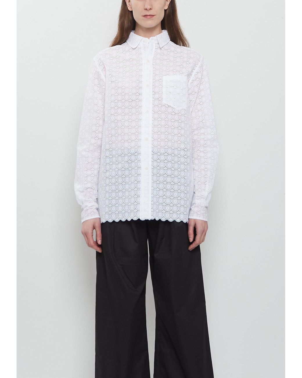 Meta Campania Collective White Pablo Unlined Flower Lace Cotton Shirt