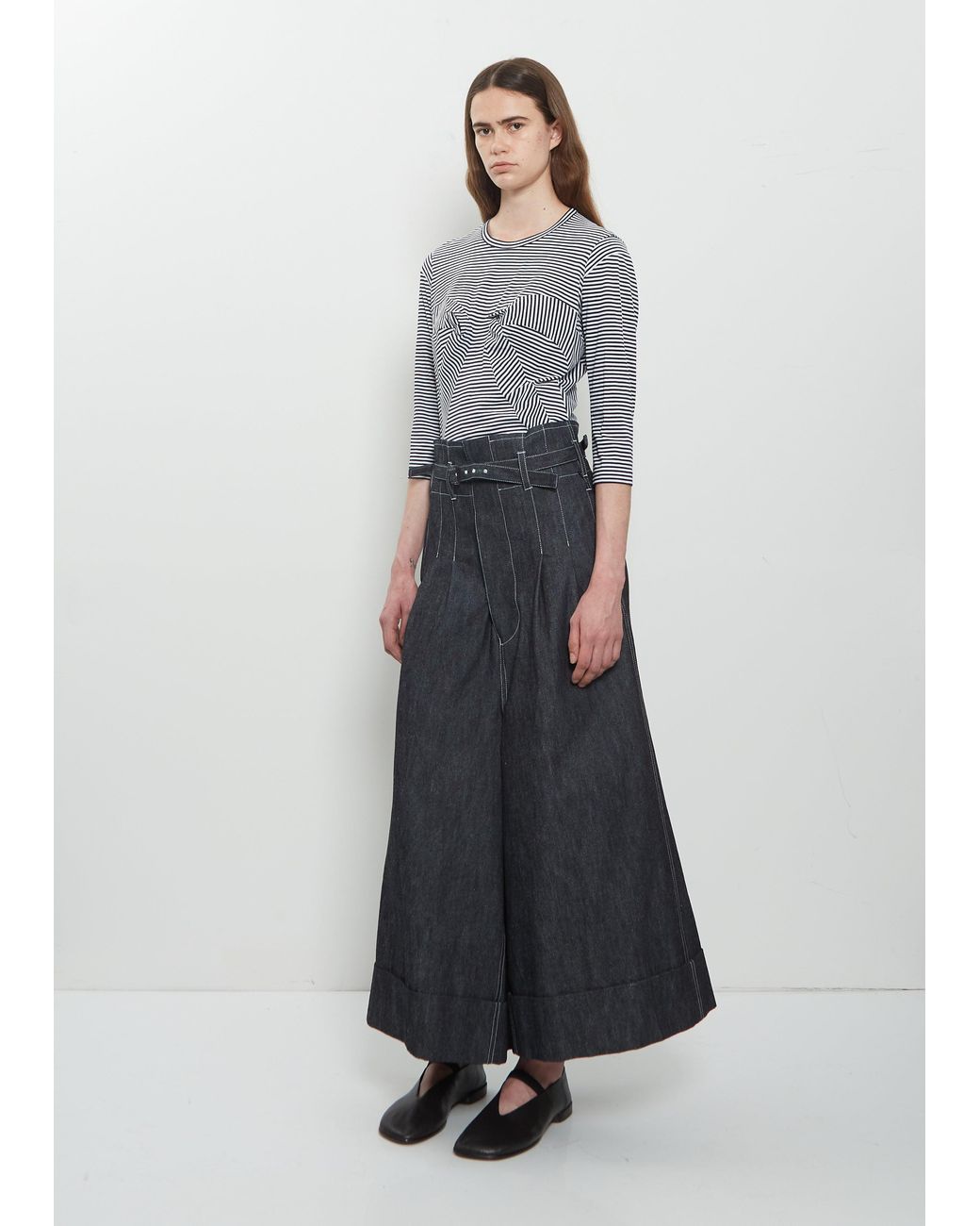 Junya Watanabe Gray High Waisted Pleated Wide Denim Jeans