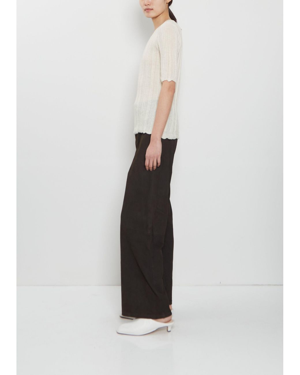 Lauren Manoogian White Plisse Alpaca Silk Tee