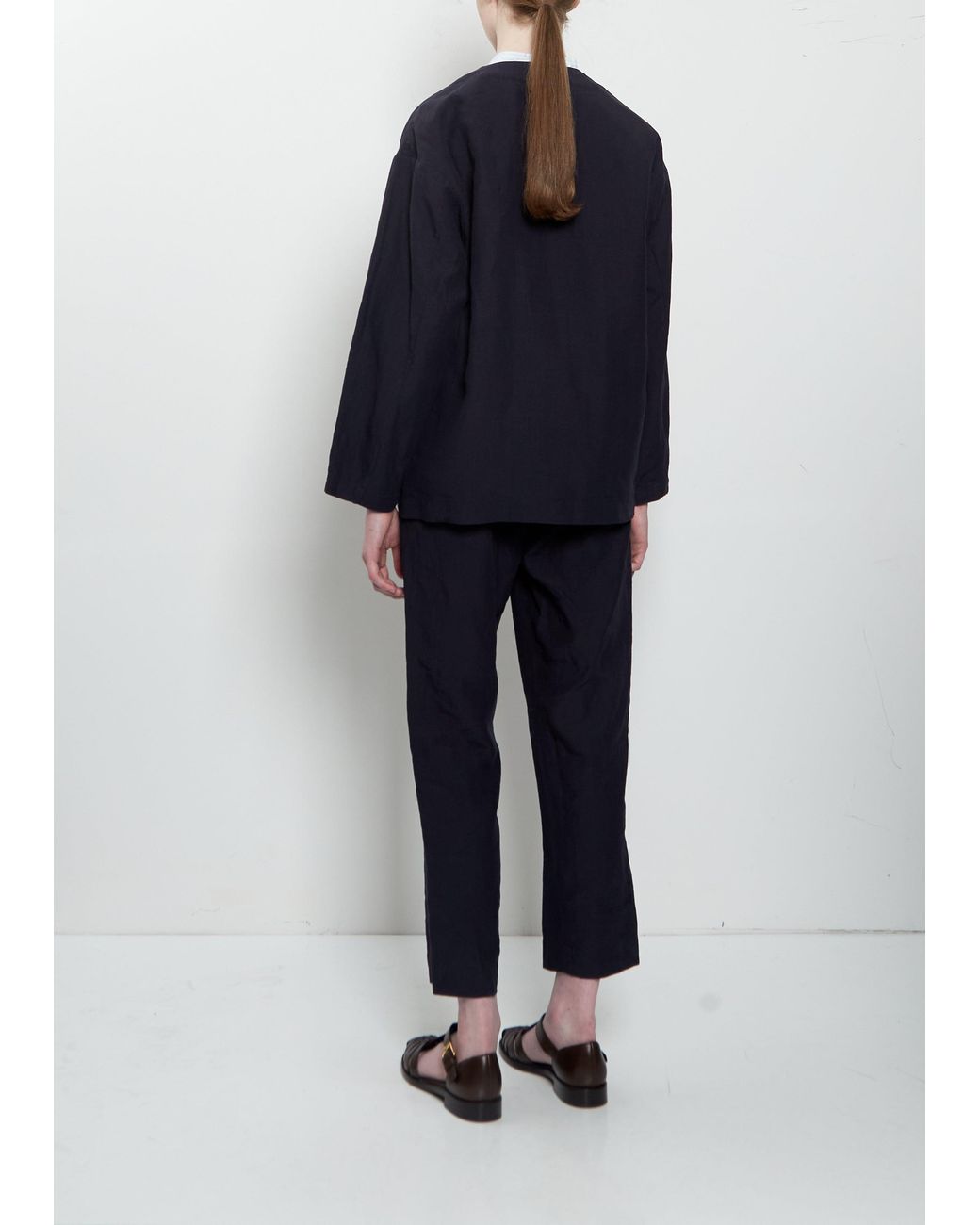 Arts & Science Blue No Collar Linen Jacket