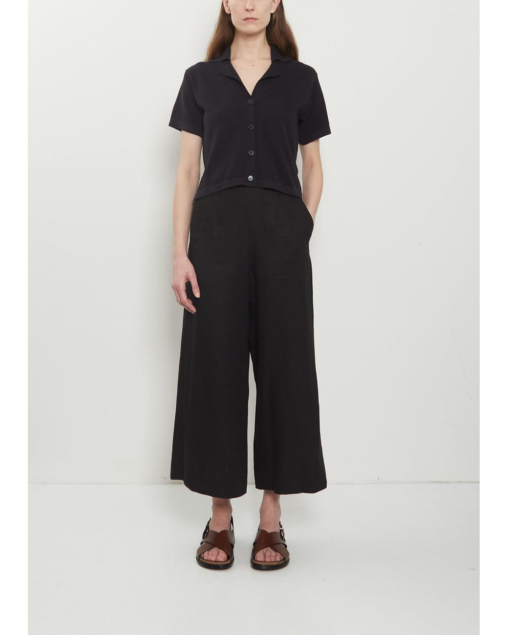 Margaret Howell Black Flat Front Linen Culottes