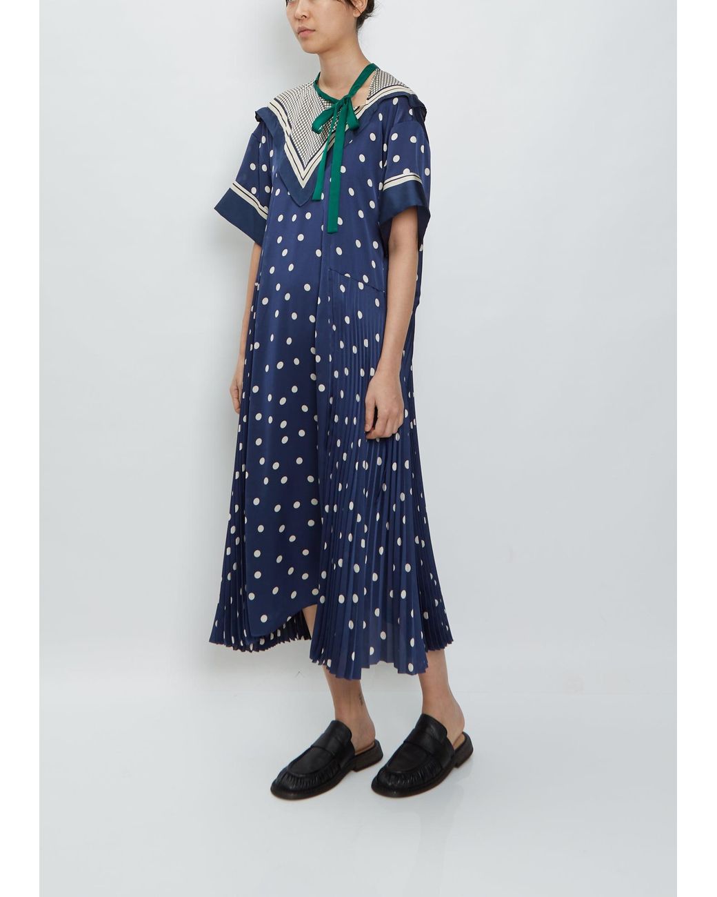 Sacai Plaid Scarf X Polka Dots Dress in Blue | Lyst