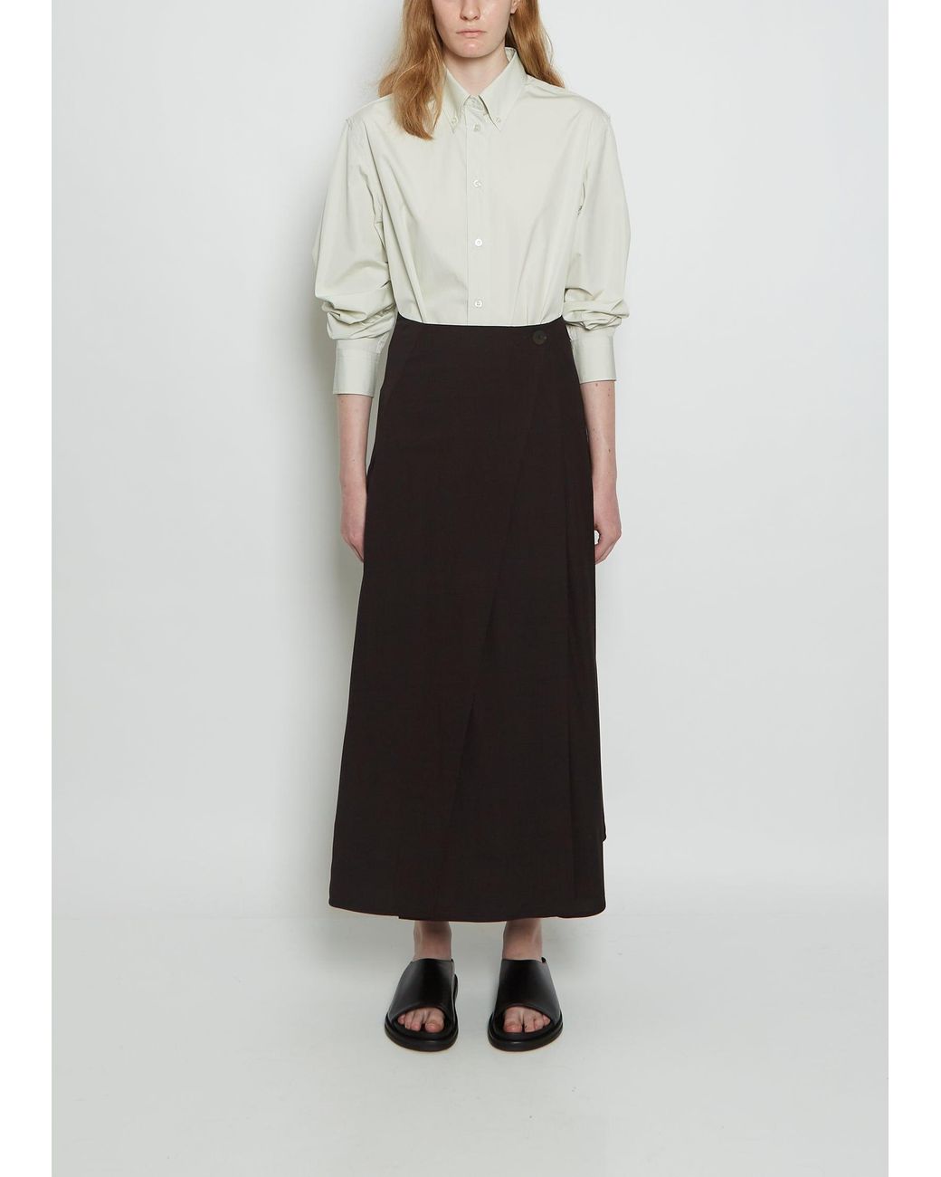 Studio Nicholson Kudo Tropical Wool Wrap Skirt in Black | Lyst