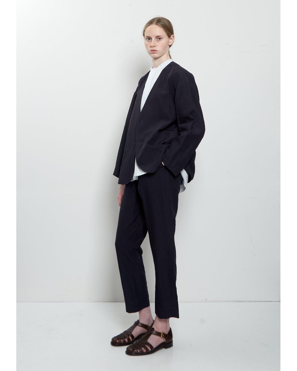 Arts & Science Blue No Collar Linen Jacket