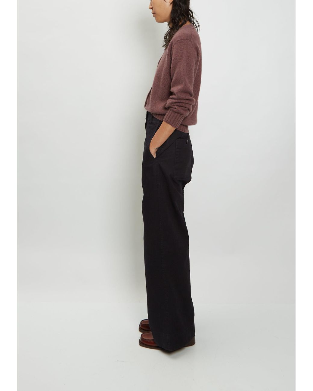 MHL by Margaret Howell High Waisted Flat Front Cotton Trouser in