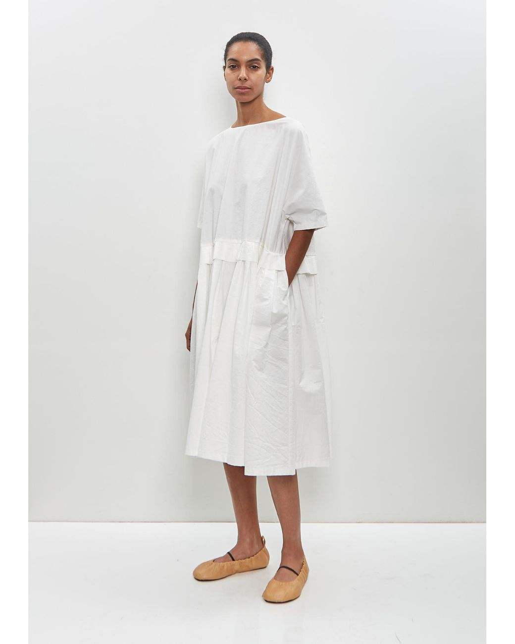 Apuntob Cotton Pleated Trim Dress in White | Lyst