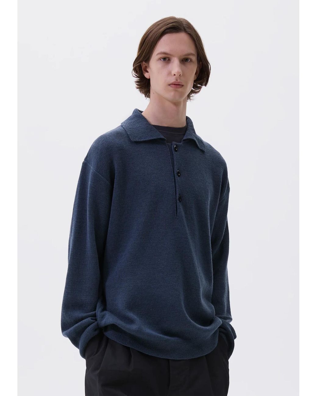 MHL by Margaret Howell Blue Oversized Wool Knitted Polo