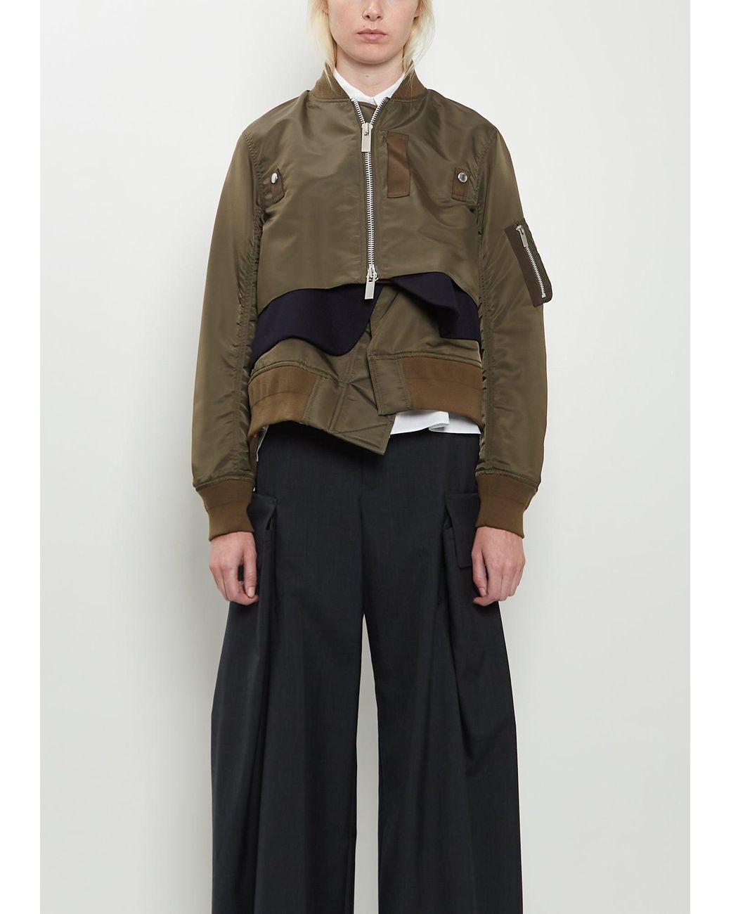 Sacai Technical Twill X Wool Melton Blouson in Black | Lyst