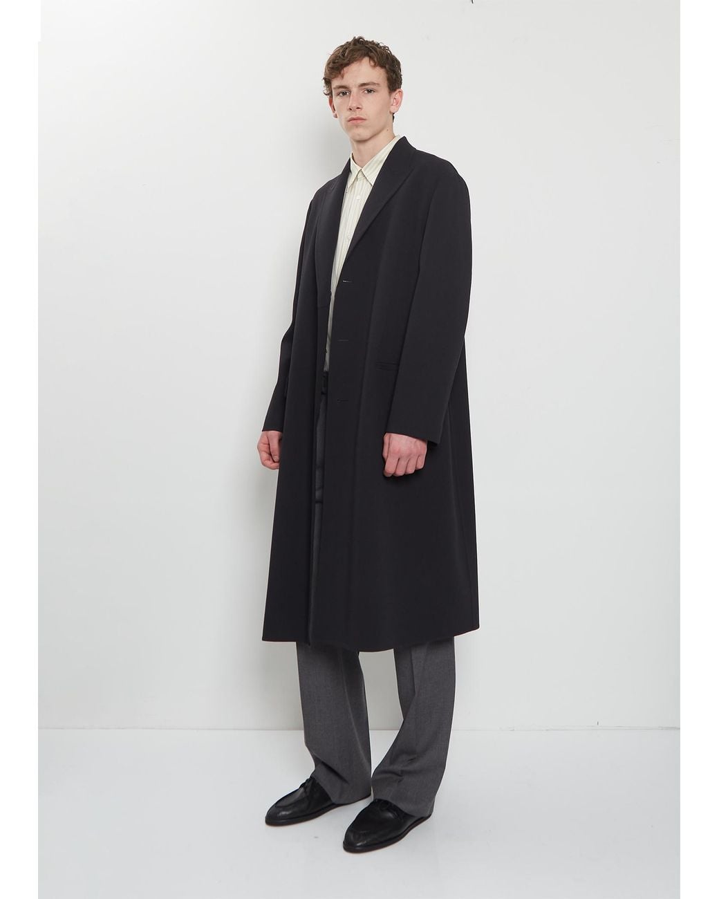 Auralee Blue Structured Wool Hand-sewn Coat