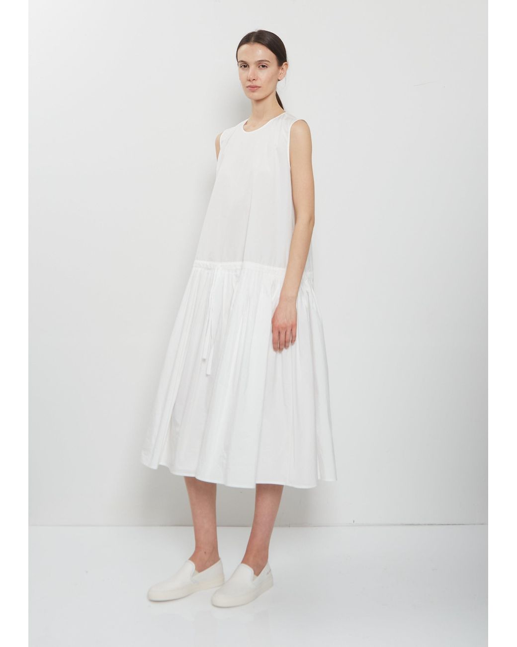 Apuntob White Technical Cotton Sleeveless Dress
