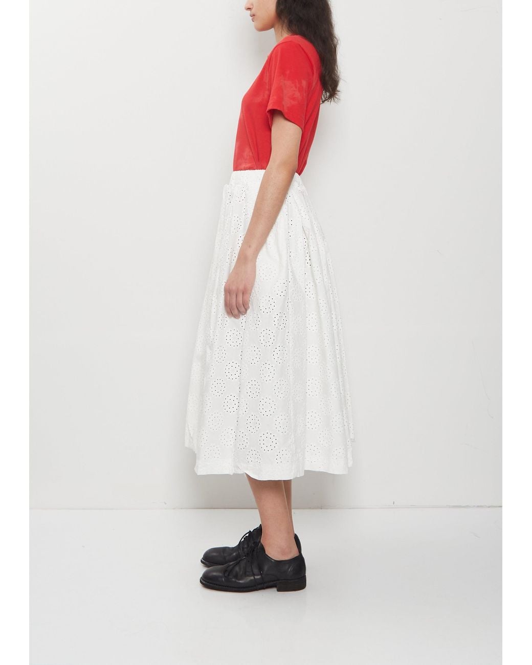 Comme des Garçons White Punched Pleated Cotton Pant