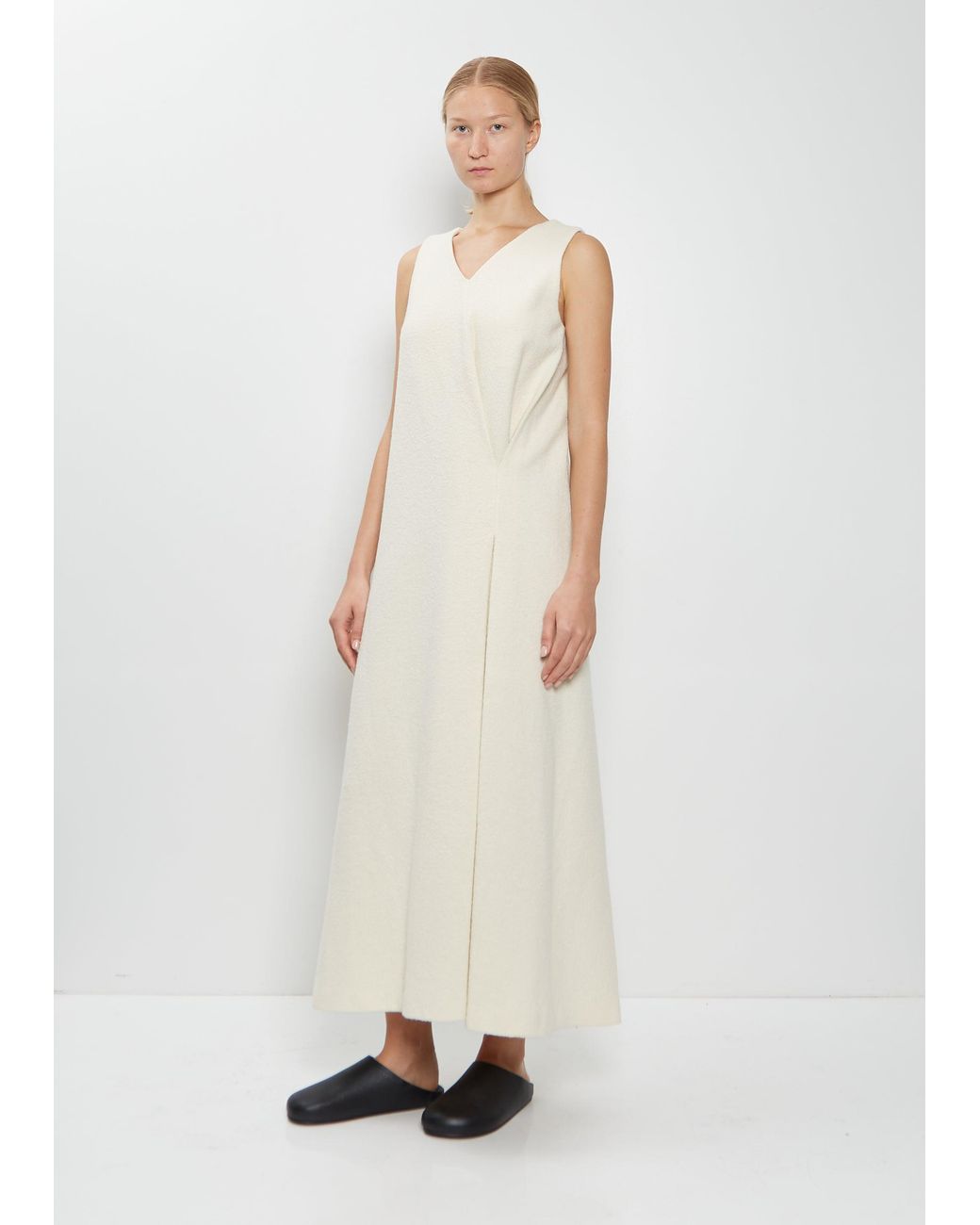 Auralee White Homespun Tweed Drape Dress
