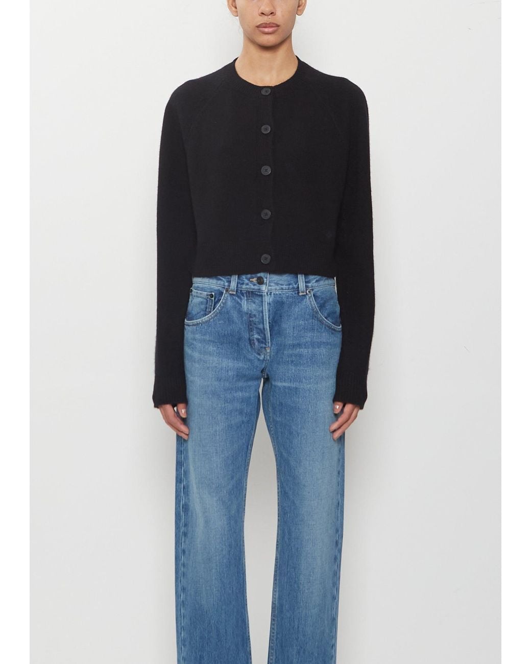 Loulou de Saison Black Heike Cashmere Cropped Cardigan