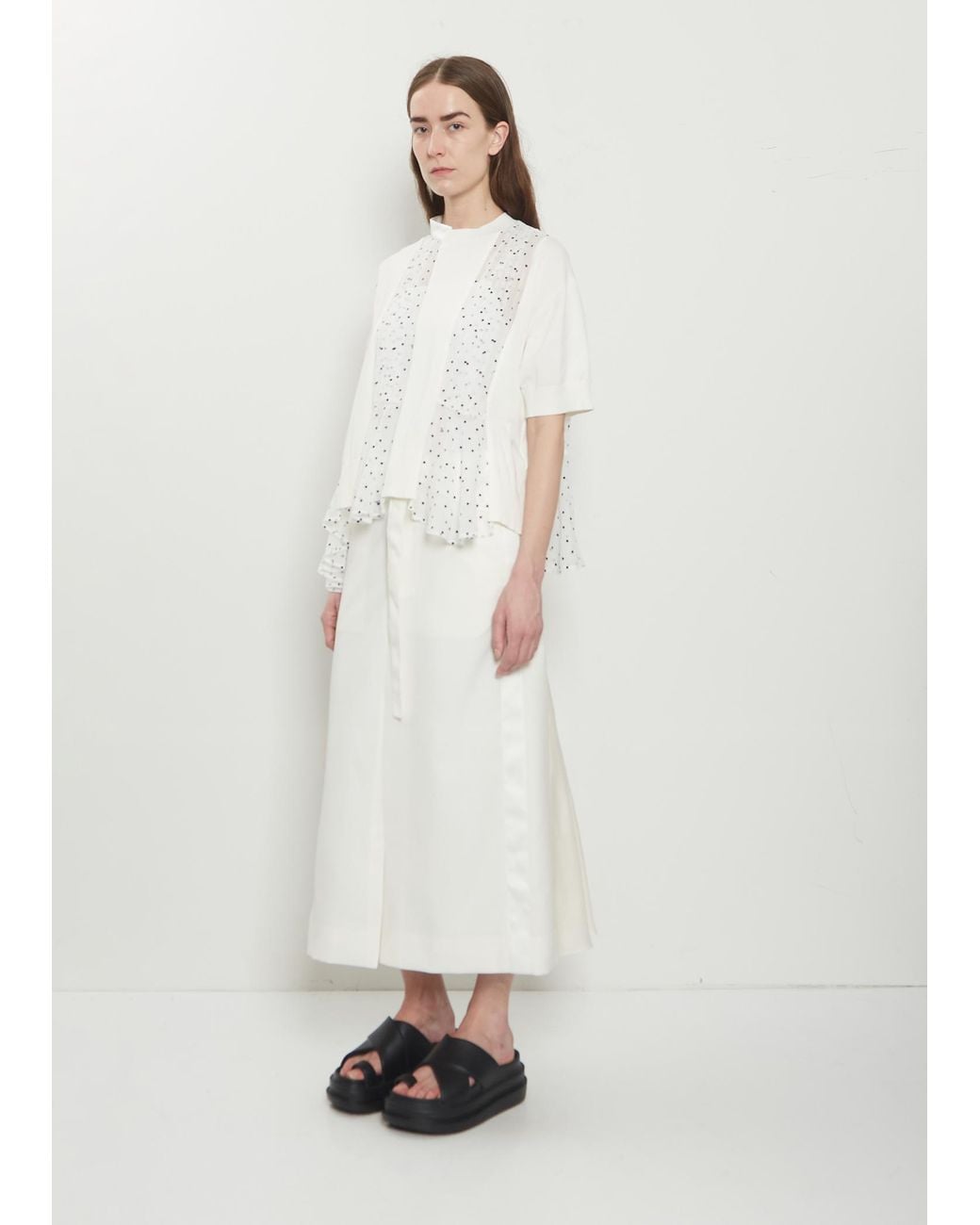 Sacai White Polka Dot Paneled Cotton Top