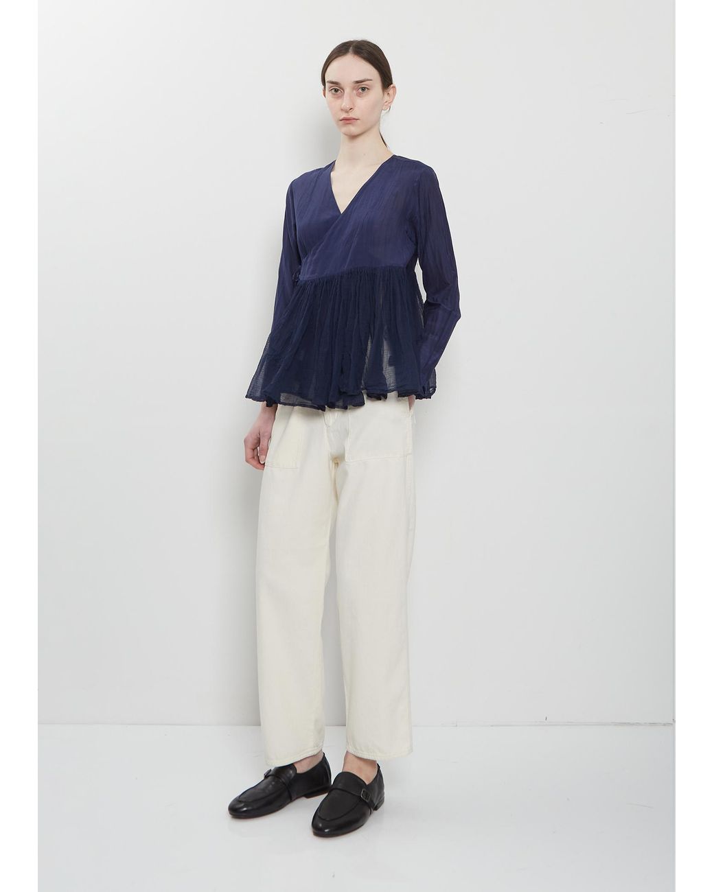 Pas De Calais Blue Cotton Silk Lawn Wrap Blouse